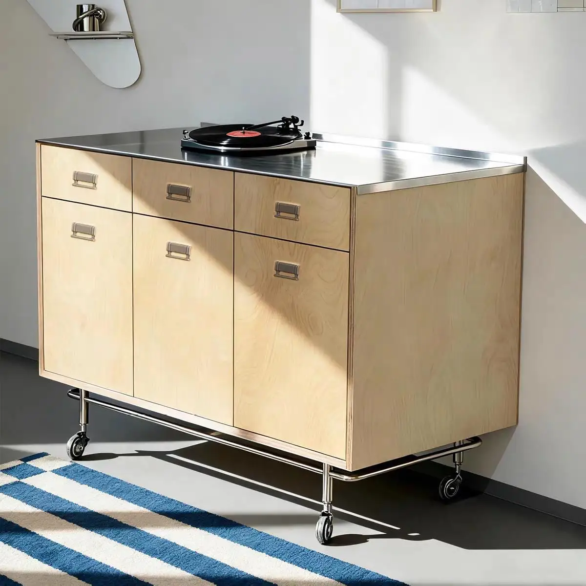 Small apartment movable side cabinet, marine plate stainless steel belt