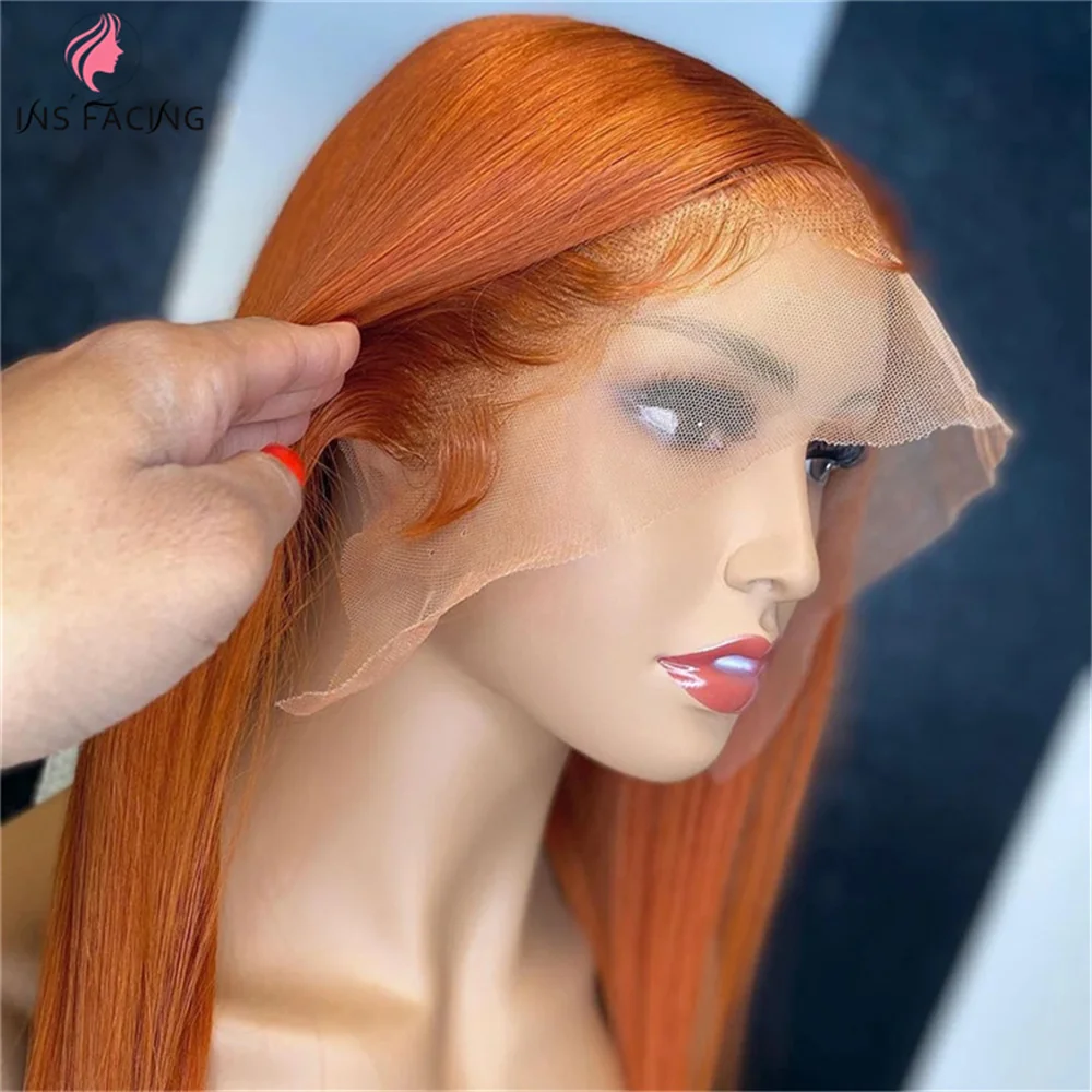 13x4 200 densidade renda transparente em linha reta laranja gengibre perucas dianteiras do laço cabelo humano 350 colorido perucas frontais brasileiras para mulher