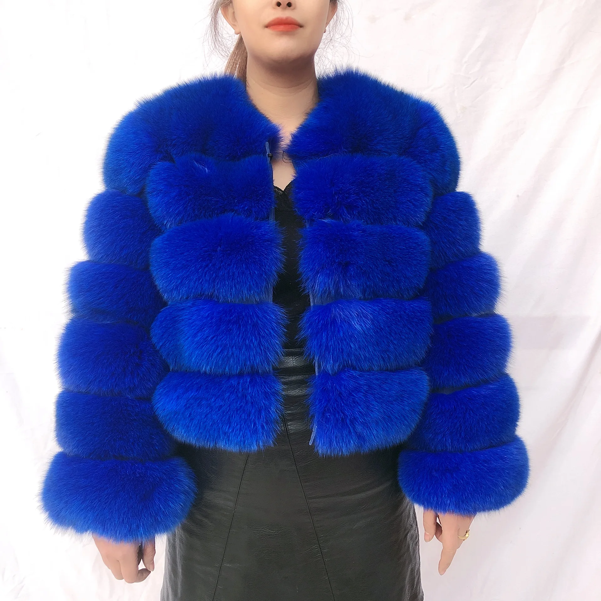 Real fox fur coat with full sleeves fluffy fur jacket for women winter fur coat warm raccoon fur jacket