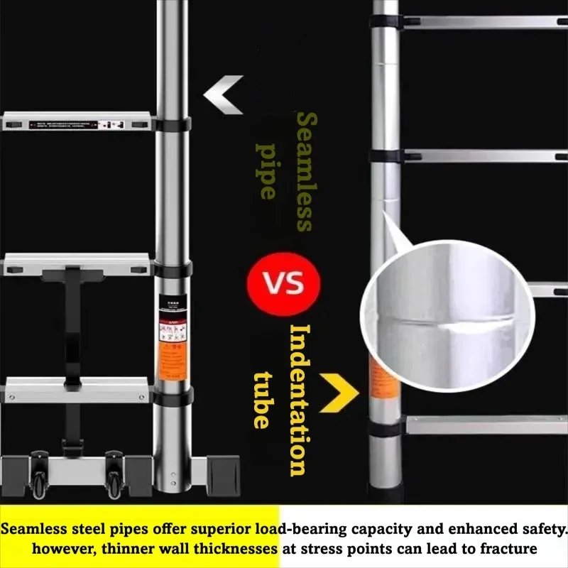 Heavy Duty Aluminum Alloy Telescopic Ladder with Hook Single Sided Design for Engineering and Household Loft Use