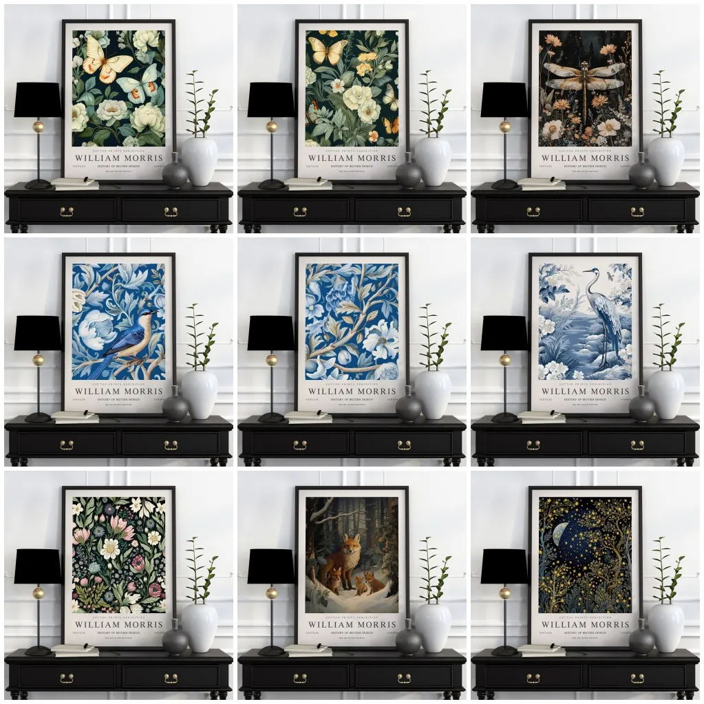 Neutral William Morris Poster Picture Botanical Animals Canvas Prints Vintage Wall Art Decorations for Living Room Exhibition