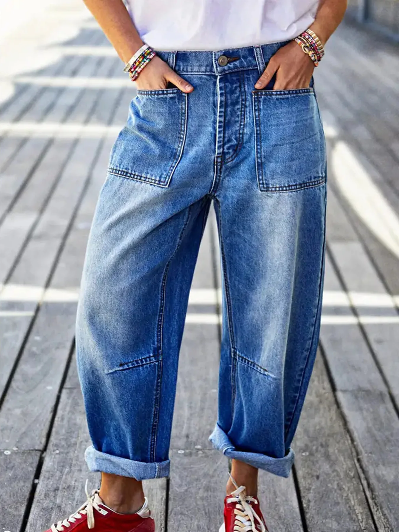 女性用ミッドウエストのファッショナブルなカジュアルブルージーンズ、多用途、カフスデザイン、オールシーズン対応、クリアランスセール、秋新作