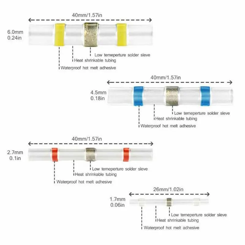 100 قطعة مقاوم للماء لحام ختم موصل الحرارة يتقلص بعقب موصلات العروة محطات سلك كهربائي سيارة معزول محطة