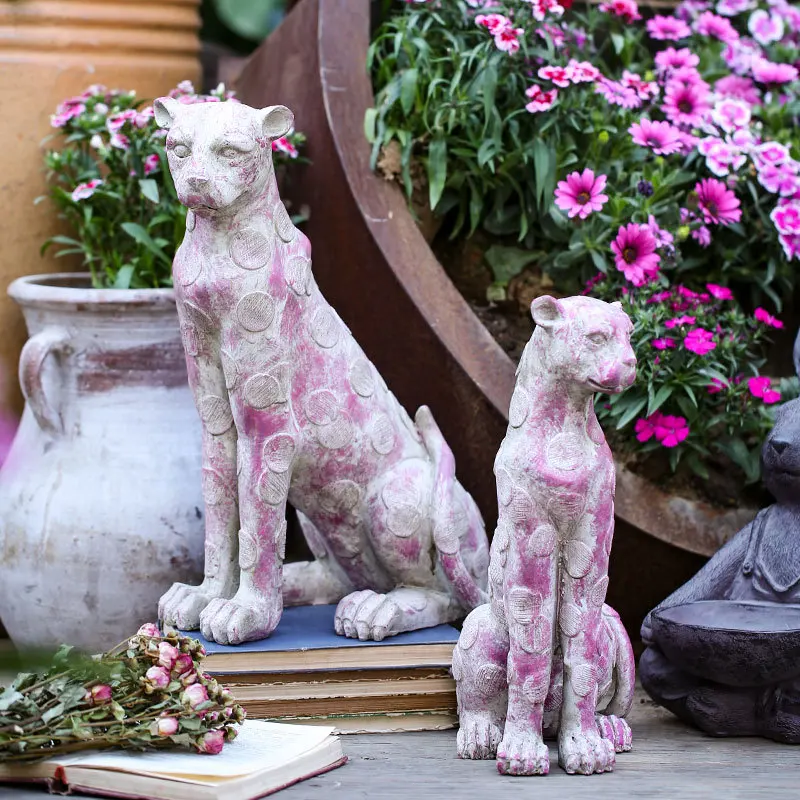 Pink wholesale resin animal shop decoration big leopard garden statue