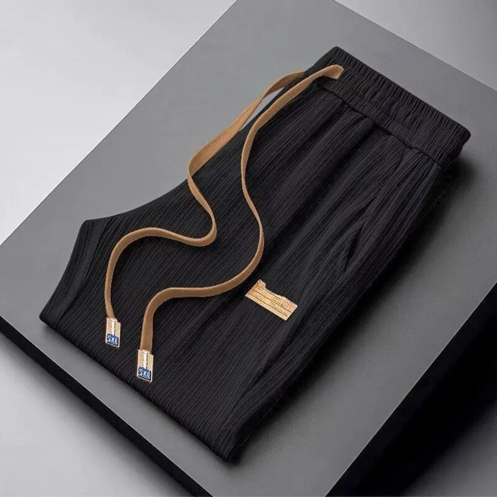 Fashion Summer Men's Casual Pants Breathable Slim Fit Wide Leg Pants Quick Dry Ice Silk Sport Trousers Mountaineering