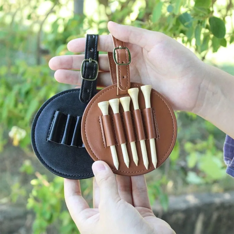 

Golf Accessories Golf Tee Bag Holes Portable Wooden Tee Storage PU Leather Case Hanging Belt Easy Fastened For Men Women