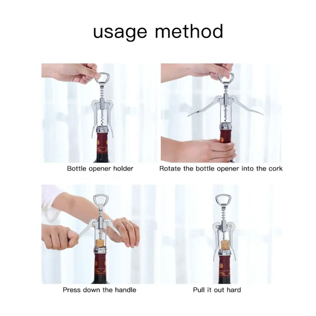 Wine Opener Stainless Steel Red Wine Opener Wing Type Metal Sommeliers Corkscrew Bottle Openers Corkscrews Wine Cork Remover