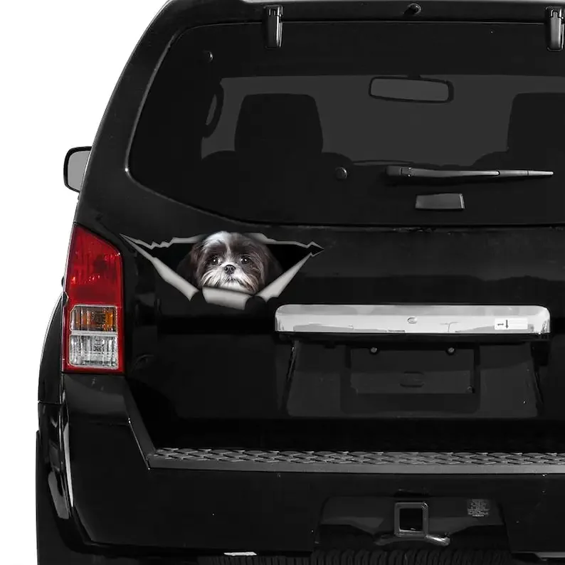 Shih tzu car decal , black and white shih tzu sticker, shih tzu magnet