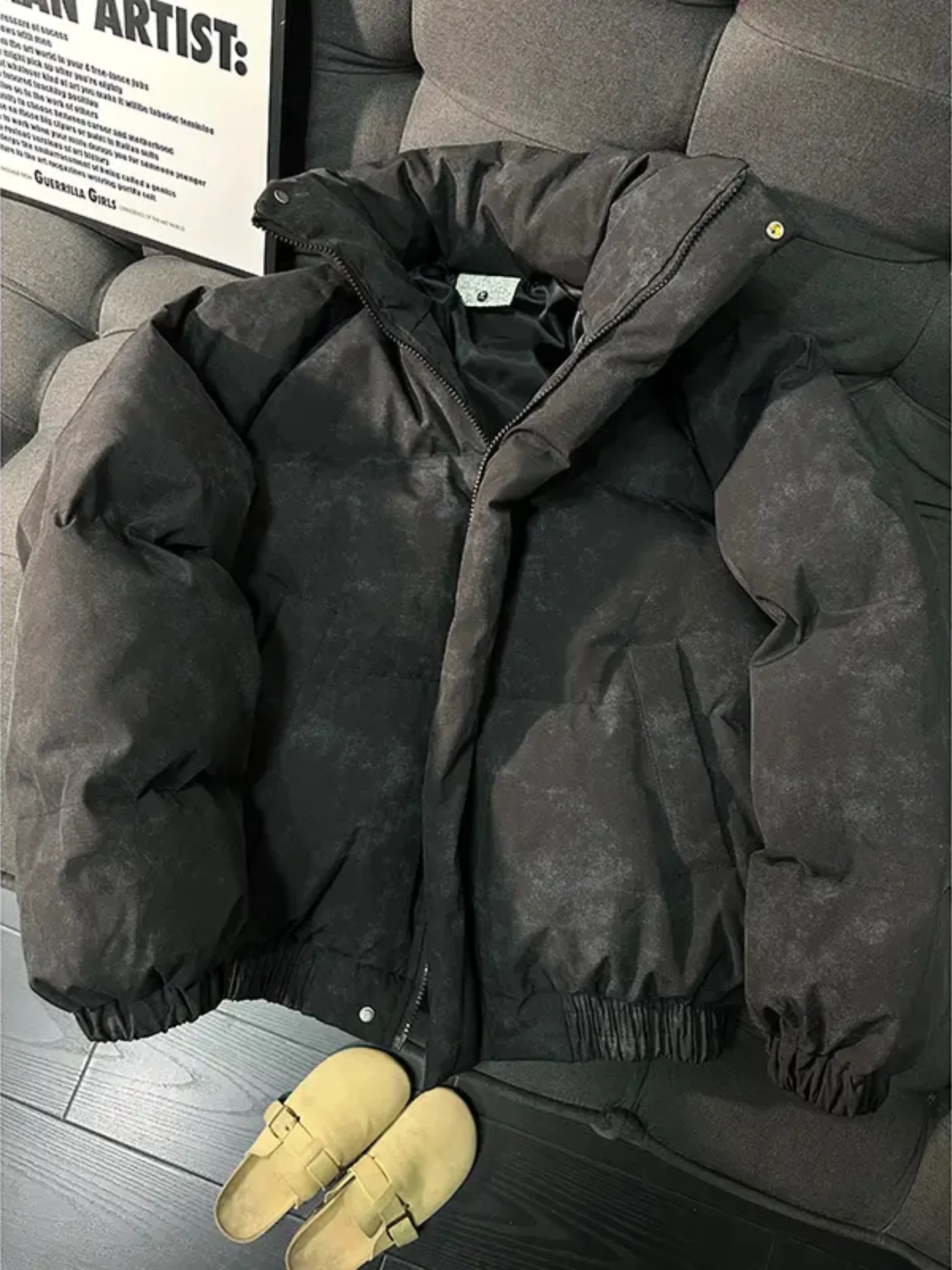 

American Dyed Stand Collar Thiened Winter Cotton Jaet Men's Sle Bread Coat ort Couple Cotton Clothes Warmth Youth Trend