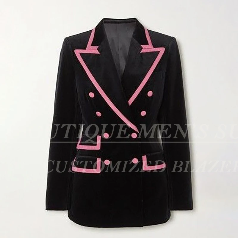 

Daily Womne's 2 Piece Suits Sets Fashion Double Breasted Black Velvet Clothing High Quality Autumn Slim Fit Jacket Pants Blazer
