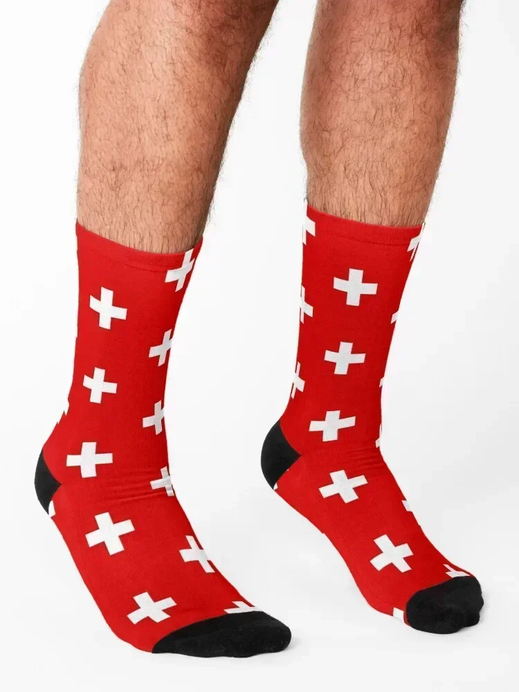 Swiss Flag - I Love Switzerland - White Cross T-Shirt Socks christmass gift hiking japanese fashion new in's Men Socks Women's