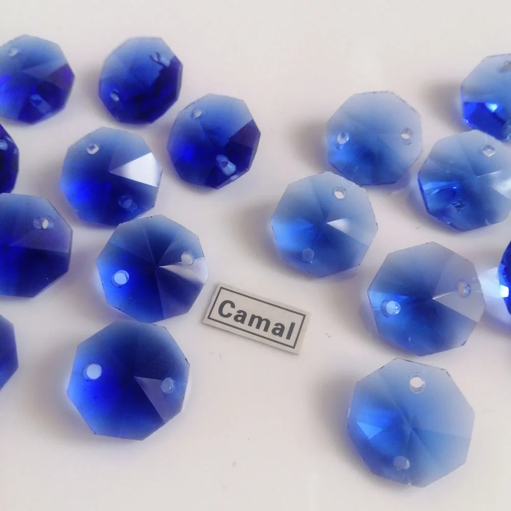 

Camal 20pcs Blue 14mm Crystal Octagonal Loose Beads 2 Holes Prisms Chandelier Lighting Lamp Parts Curtains Wedding Home Decor