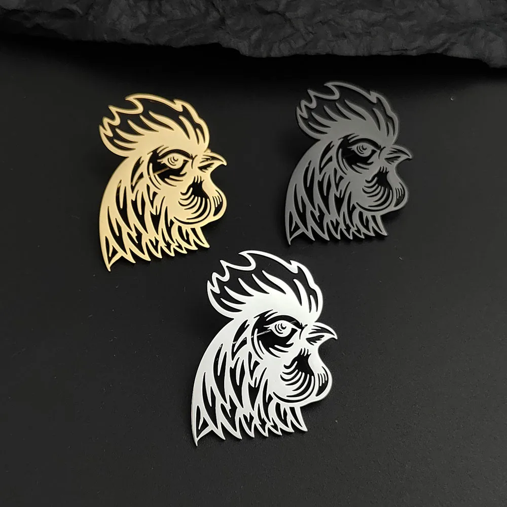 Creative animal rooster head stainless steel brooch, fashionable suit lapel pin, clothing and bag badge, a gift for friends.