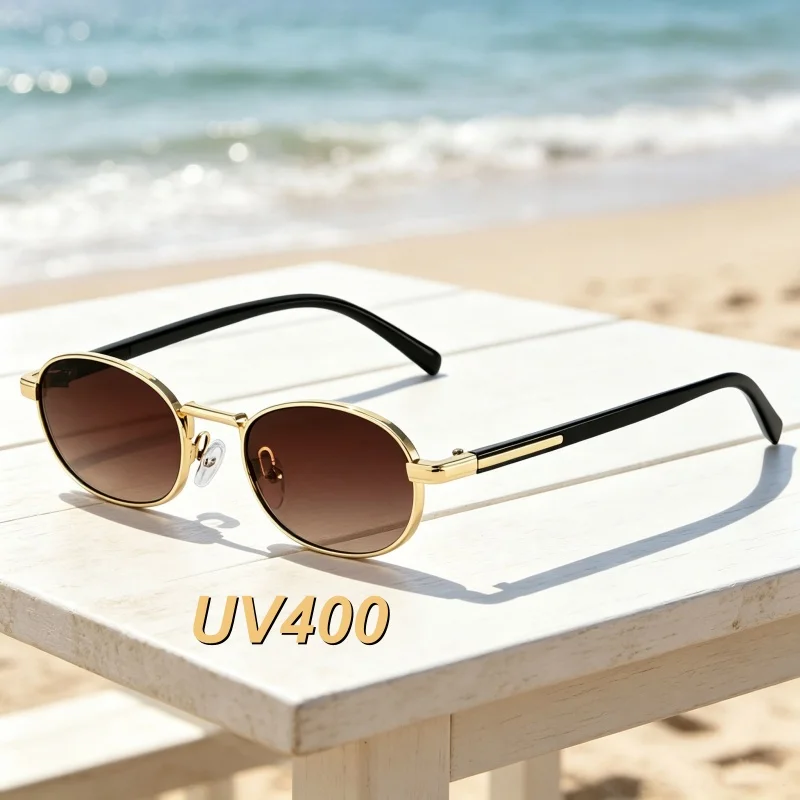 New Fashionable and Personalized High-end Luxury Metal Frame Women's Sunglasses Retro Outdoor Neutral UV400 Sunscreen Glasses