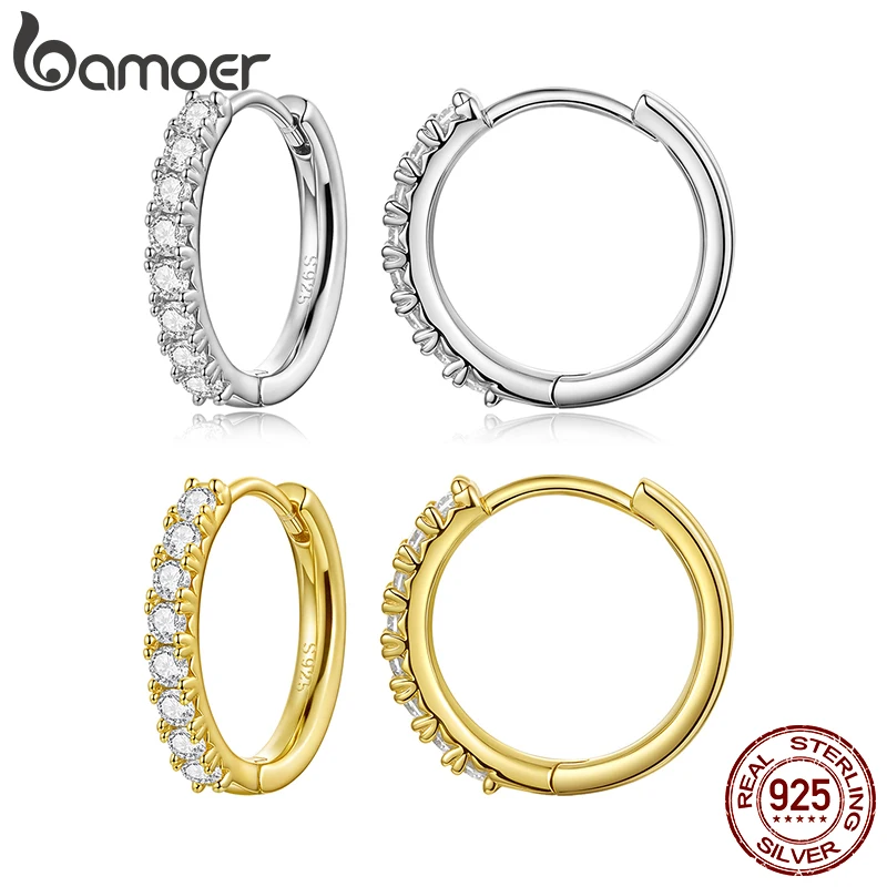 

Женские серьги-кольца BAMOER с муассанитом, гипоаллергенные круглые серьги Huggies из стерлингового серебра 925 пробы с лабораторным бриллиантом