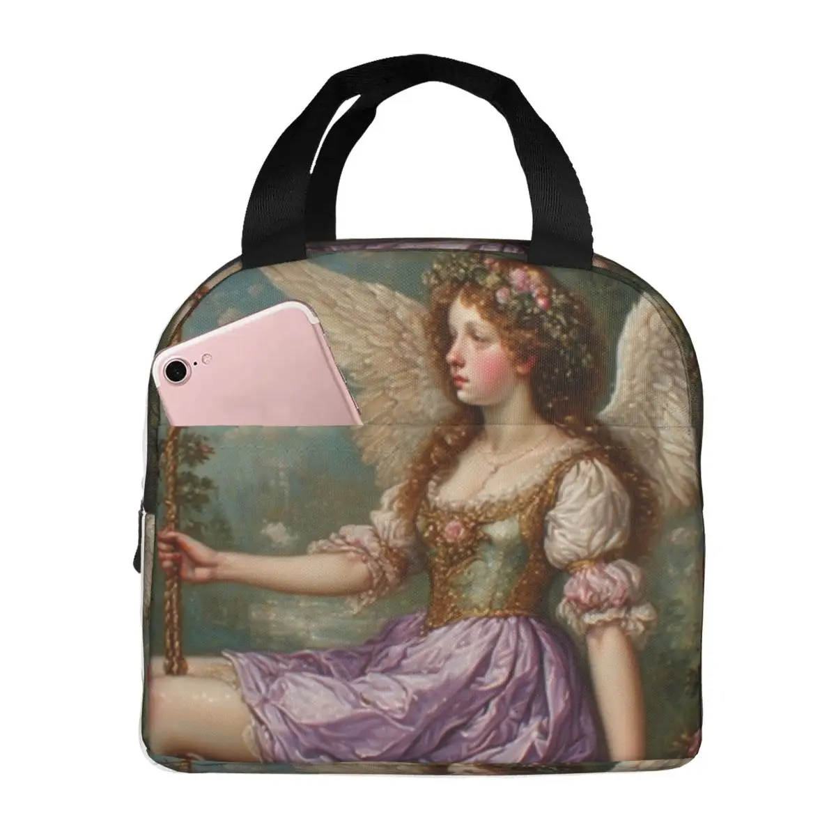 Victorian Angel And Flowers Thermal Insulated Lunch Bags Women Portable Lunch Tote School Office Outdoor Multifunction Food Box