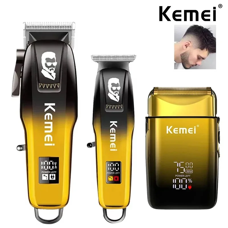 kemei-オリジナルバリカンキット電動メンズシェーバーコードレスヘアトリマープロフェッショナルヘアカットマシン-km-8501-km-tx10-キット