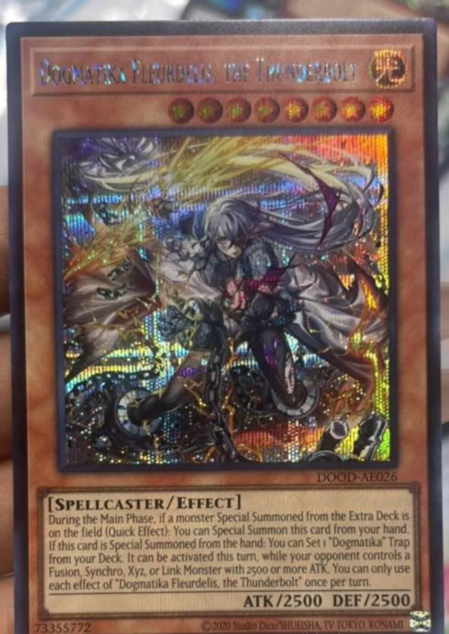 yugioh-konami-duel-monsters-dood-ae026-dogmatika-fleurdelis-the-thunderbolt-secret-rare-asian-english-collection-mint-card