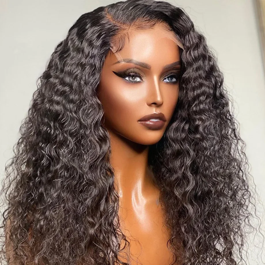 Soft 180Density Natural Black 26Inch Preplucked Kinky Curly Long Deep Lace Front Wig For Women With Baby Hair Glueless Daily