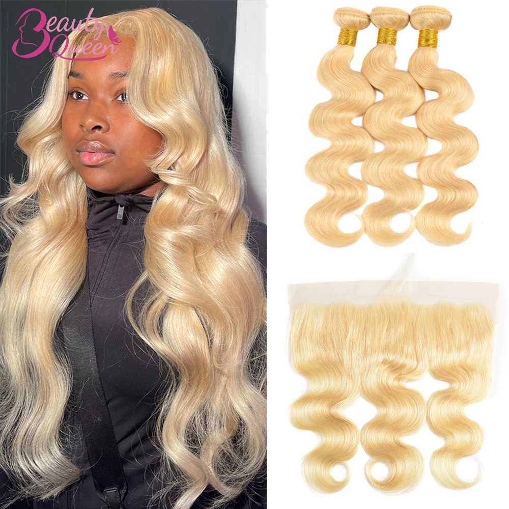 

Bundles With Closure 613 Colored Body Wave 13x4 Lace Frontal With 3 Bundles Deals Remy Blonde Human Hair Extensions With Front