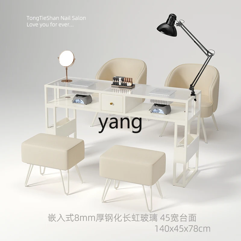 LHglass large countertop manicure table cream wind simple nail salon special table and chair set