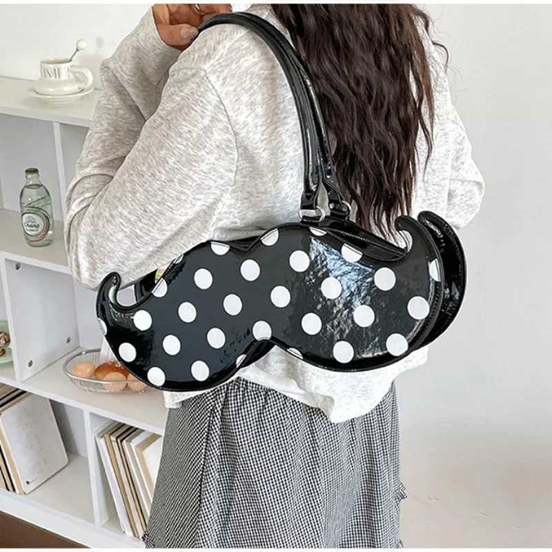 Mustache Shape Polka Dot Hobo Schultertasche, süße, niedliche, ausgefallene, kreative Handtasche für Damen, leichte Alltagstasche im Nischendesign – Detail 22
