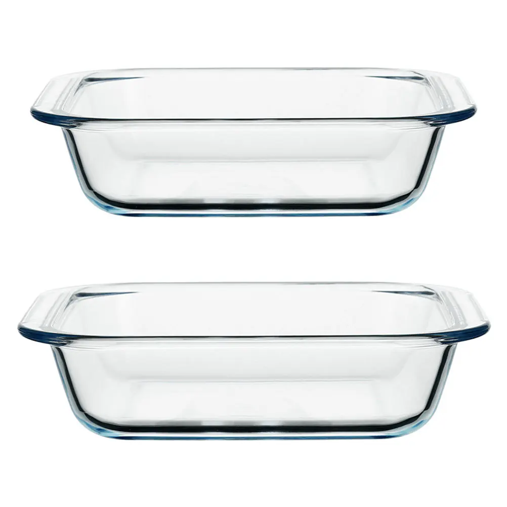 

2Pcs Glass Bakeware Trays Premium Baking Pans Multipurpose Kitchenware Pizza Rice Pan Storage Glass Baking Tray