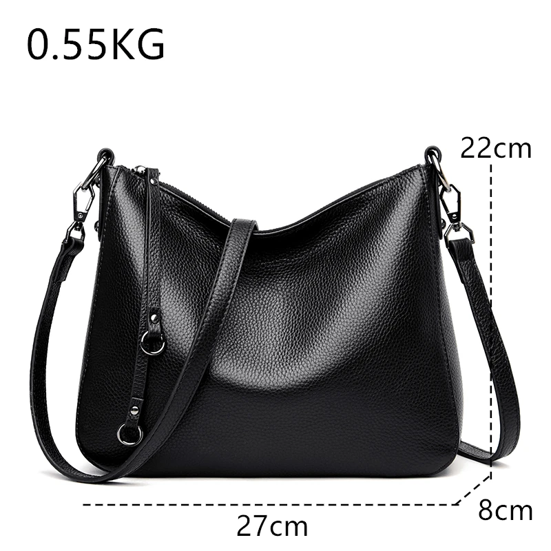 100% Cow Leather Handbag Women Genuine Leather Shoulder Bag Natural High Quality Cowhide Crossbody Large Capacity Messenger Bag