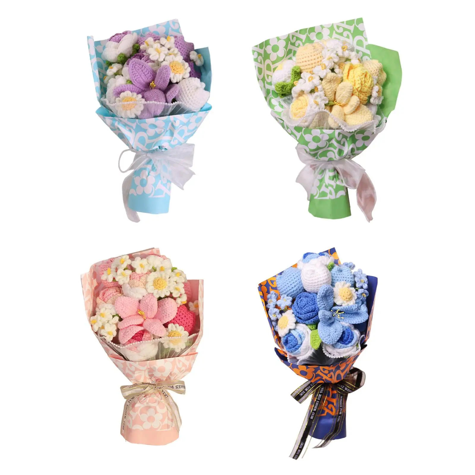 35cm Crochet Flowers Gift Bouquet Artificial for Graduation Day Lightweight