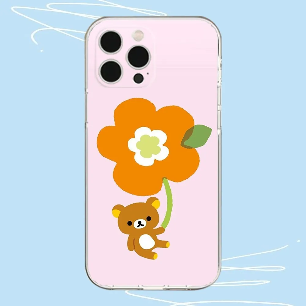 R-Rilakkuma bear Cute Phone Case For iPhone 16,15,14,13,12,11 Plus,Pro,Max,XR,XS,X,7,8 Plus,SE,Mini Transparent Shell