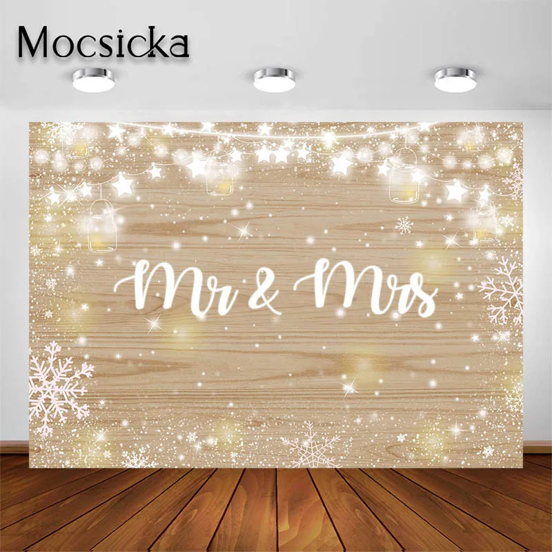 Mocsicka Wedding Backdrop Wood Snowflake Miss to Mrs Bridal Shower Party Engagement Decoration Photo Studio Background Banners