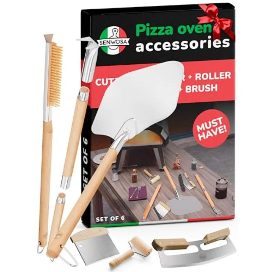 

Premium Pizza Oven Accessories Kit - 6-Piece Set for Home Pizza Making: Includes Pizza Peel Oven Brush Bubble Popper Turner Roc