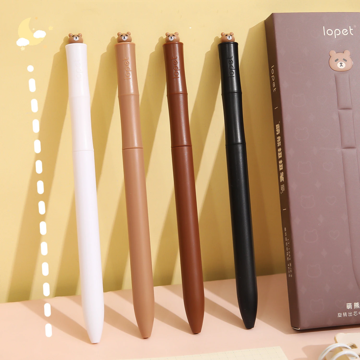 4pcs Lopet Twist Gel Pens ,Kawaii Panda Low Center4 Of Gravity Signature Canetas 0.5mm Black Refills Bamboo Knot Pen Stationery