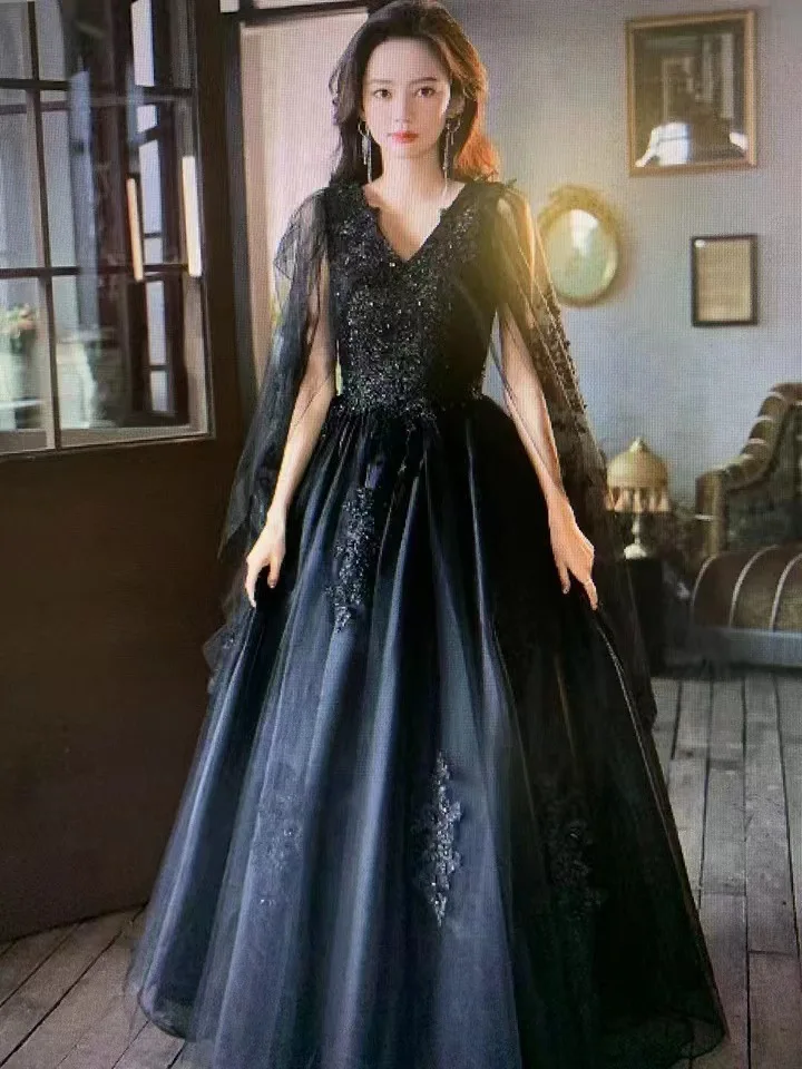 New Gold Embroidery Long Puffy Dress Host Performance Graduation Dress Birthday Party Bride Bridesmaid Dress Prom Dresses - view 2