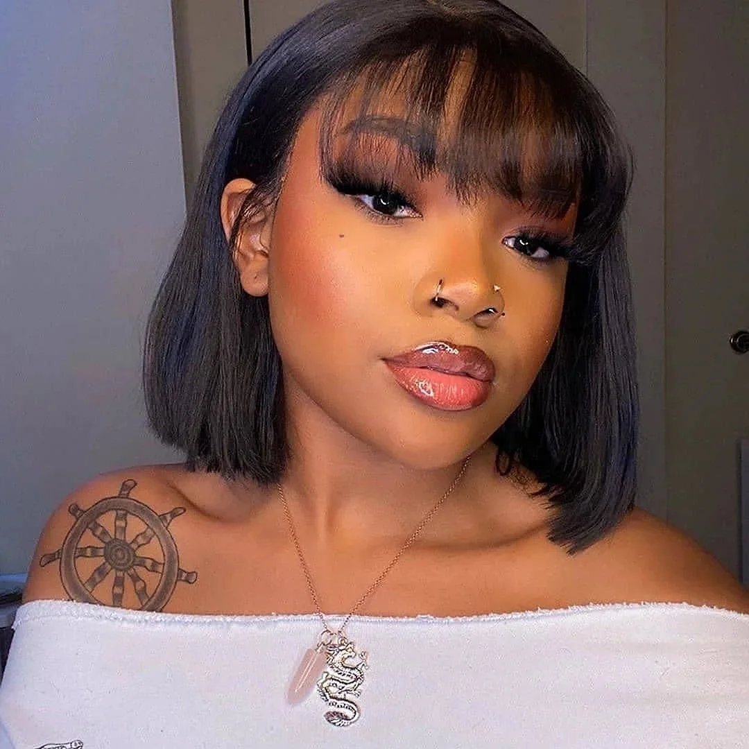 

Straight Bob Wig With Bangs Natural Short Straight Wigs For Black Women Machine Made Glueless Brazilian Virgin Hair Bangs Wigs