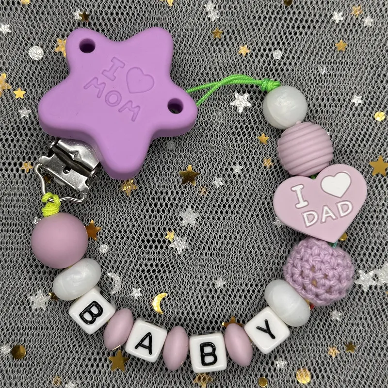 Custom Name Handmade Personalize Dummy Clips Pacifier Clips Holder Baby Silicone Rainbow Pacifier Holder Chain Baby Teether Gift