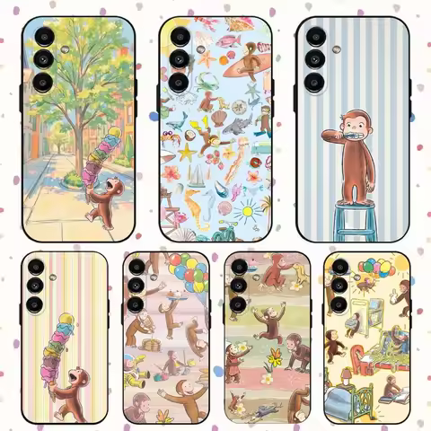 Curious G-George Monkey Phone Case For Samsung S24,S21,S22,S23,S30,Ultra,S20,Plus,Fe,Lite,Note,10,9,5G Black Soft Cover