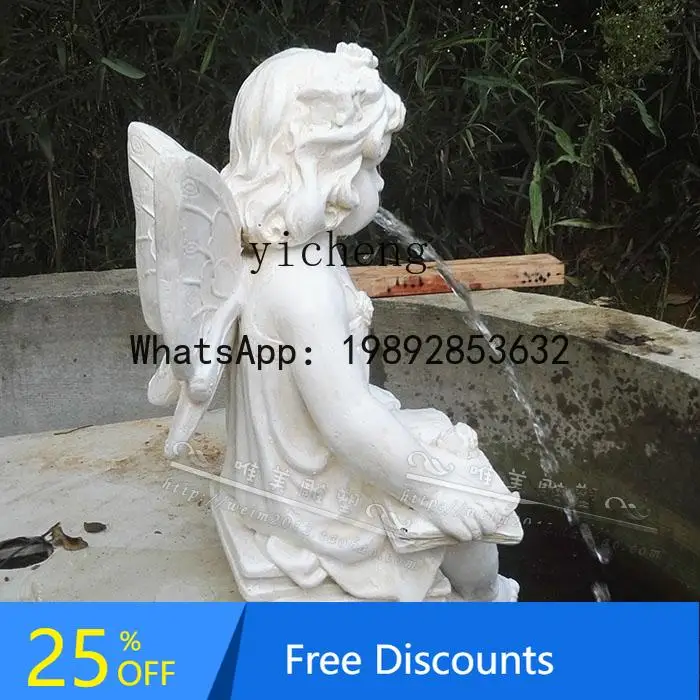 Skulptur Figur Ornament Haushof Fischteich Landschaft Dekoration kleiner Engel spuckender Wasserbrunnen