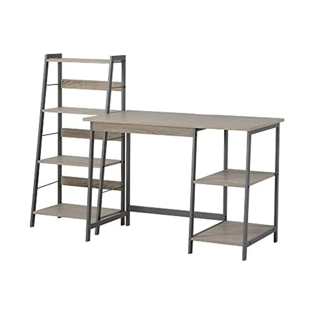 

Home Office Desk & Bookcase Set with Reclaimed Wood Finish Modern Style Sturdy Metal Construction Ideal Small Spaces Easy