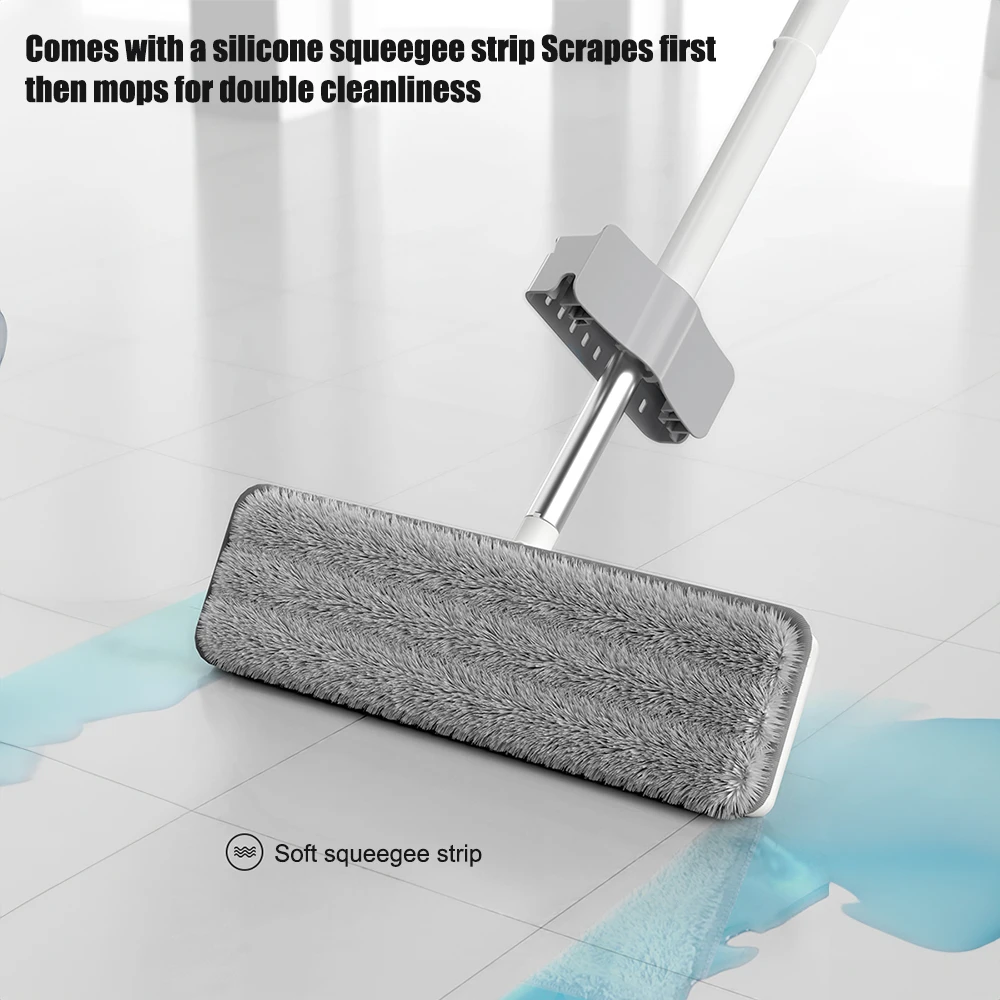 Self Wringing Flat Mop Hands-Free 360 Degree Spin Cleaning Mop with 2 Washable Mop Pads Wet Dry Use Microfiber Floor Mop