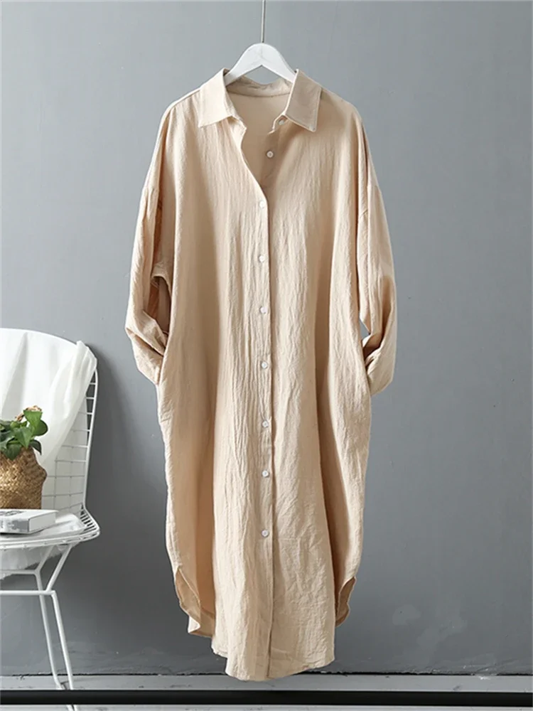 Long Sleeve Women Long Shirt Dress Spring Summer Casual Buttons Loose Clothes Robe Femme Vestido