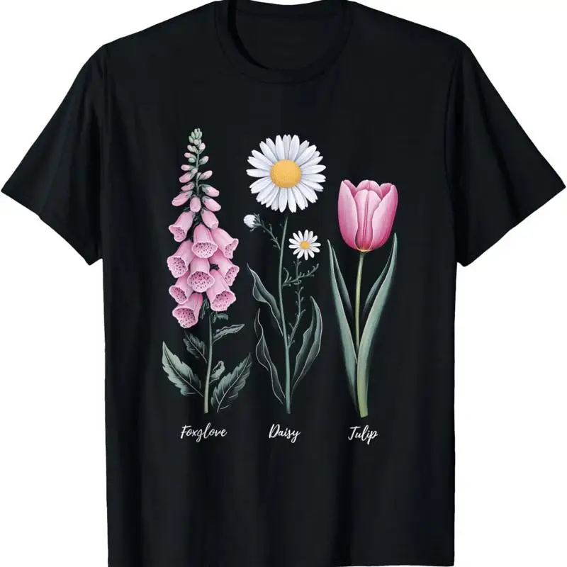

Vintage Floral Plant Foxglove Daisy Tulip Flower Girl Mom T Shirt