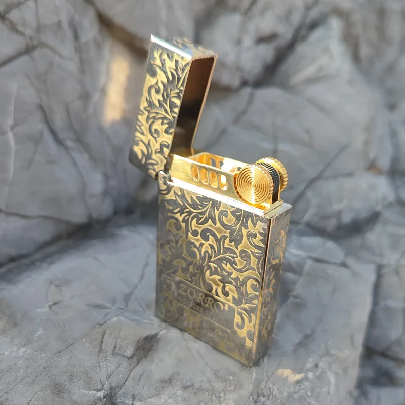 ZORRO 552 piano sound white nickel brass fuel lighter, carved lighter, cigarette accessories, men's gift