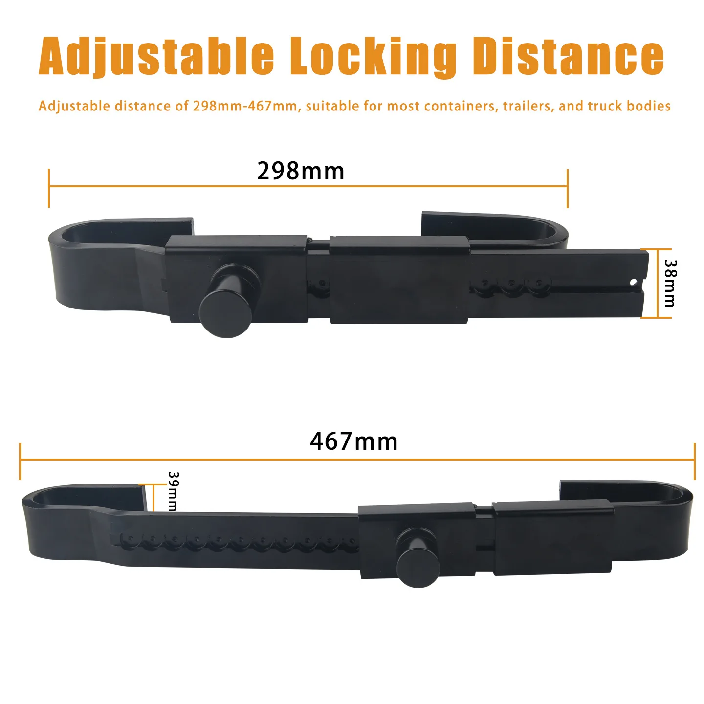 Heavy Duty Steel Cargo Door Lock Kit for Container Trailer Truck, Adjustable 298mm to 467mm Locking Distance, Anti Theft