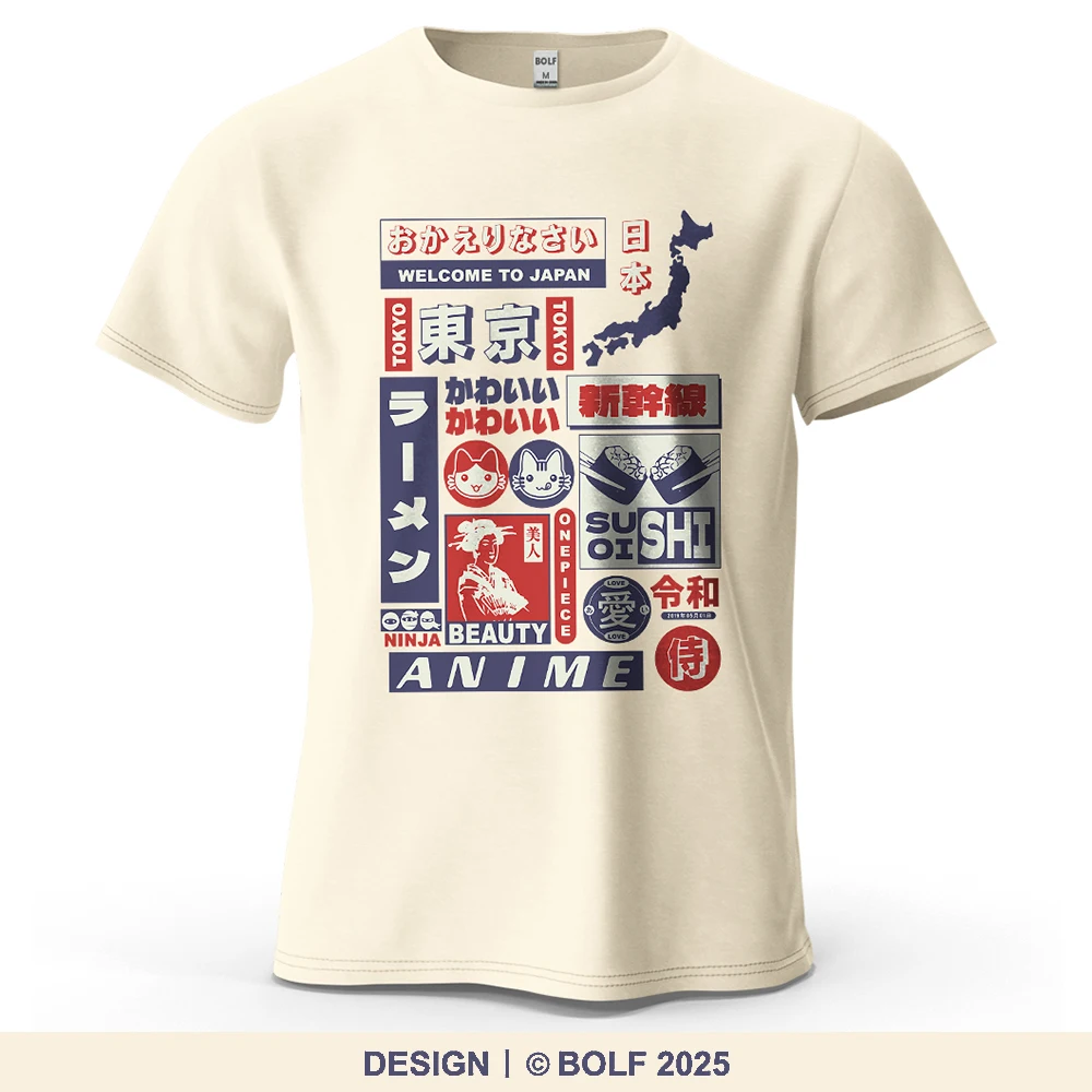 Tokyo Culture Printed Men's T-Shirt 100% Cotton Oversized Retro Japanese Graphic Tees for Women Tops Tees Urban Streetwear
