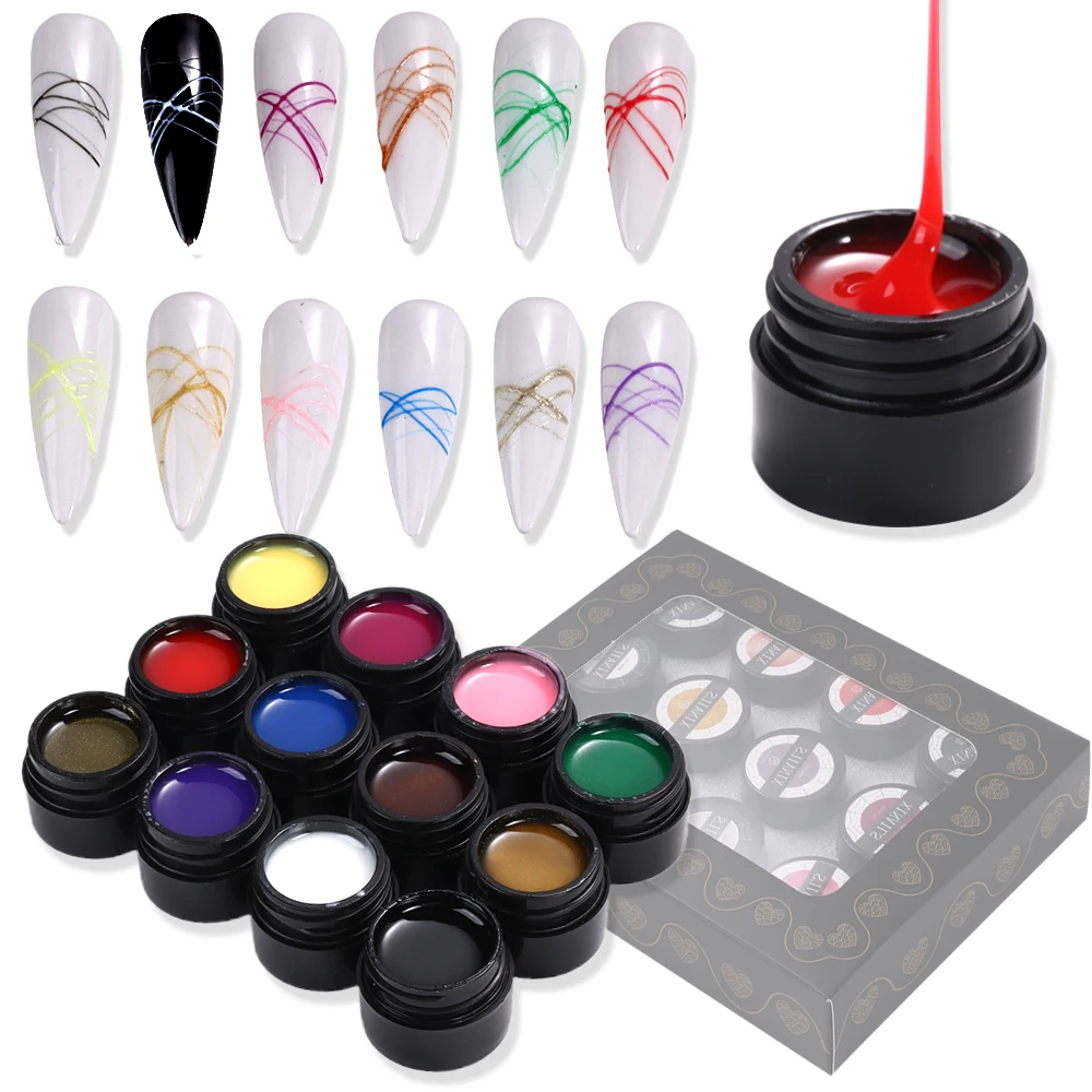 12pcs 5ml Spider Wire Gel Nail Polish Creative Colorful Drawing Flower Painting Line DIY Nail Art Design Gel Polish Varnish Glue