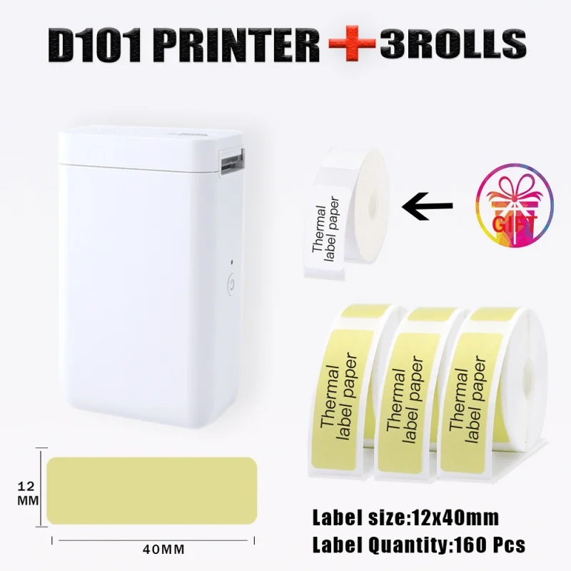 Ink-free & Eco-friendly Niimbot D101 Direct Thermal Label Printer Keep High-definition Printing with Tear-Resistant Label Papers