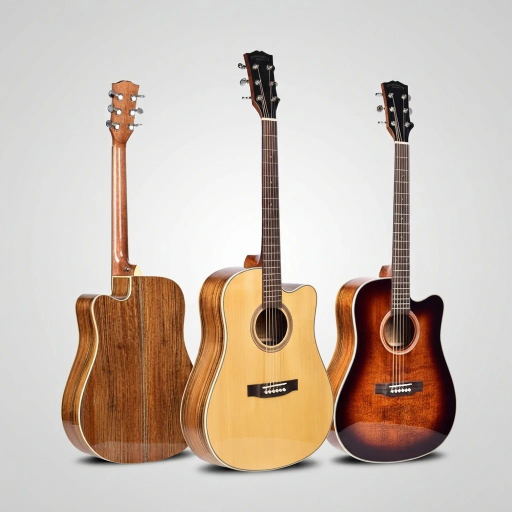 Dreadnought Cutaway Folk Acoustic Guitar,Solid Spruce Top,Rosewood Fretboard,Gloss Finish,3‑Color For Beginner Music Enthusiasts
