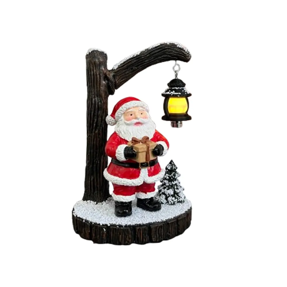 Warm LED Light Christmas Resin Night Light Vintage Fake Snow Santa Claus Table Lamp Simulated Tree Candy Cane Shape