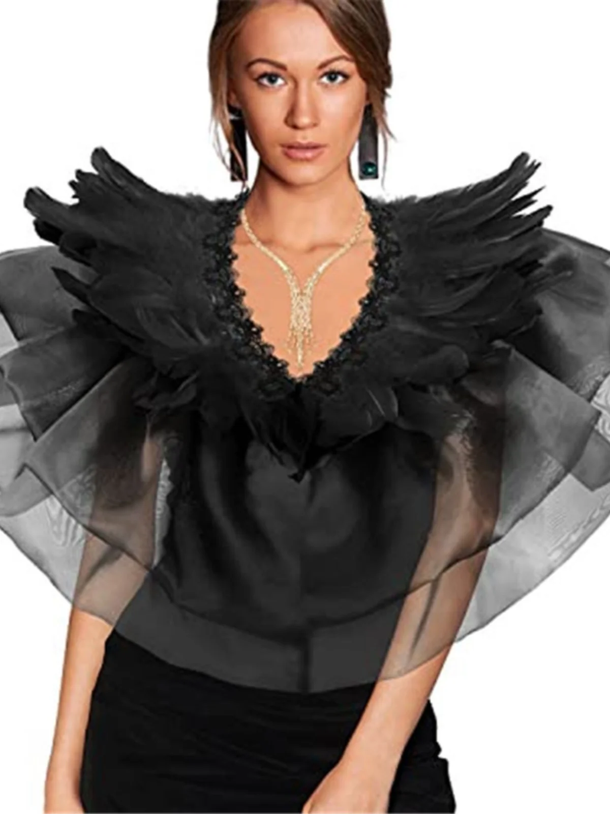 Bla Feather Me awl متعدد الأغراض نادي الرقص الرائد ملابس رقص مرحلة الأداء الزي لوهوين عباءة الوطنية Sle